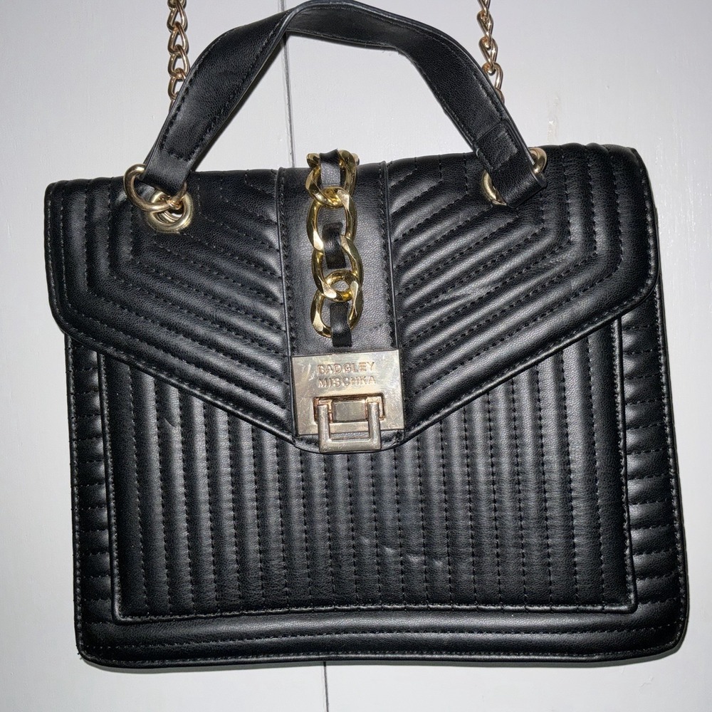 Badgley Mischa Vegan Leather Crossbody Bag Purse 10‎ X 8 Gold Chain Strap
